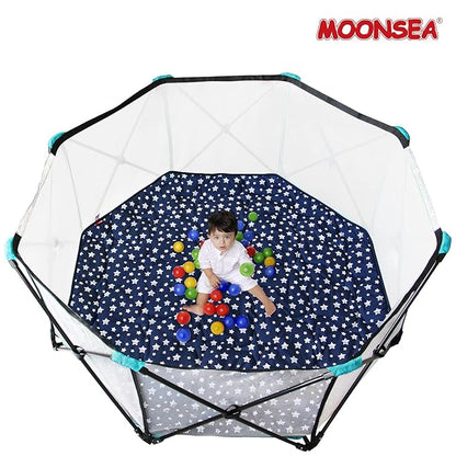 Baby Play Mat | Octagon Playpen Mat - 61" x 61", Padded and Non-Slip Activity Mat for Infant & Toddler, Navy Star
