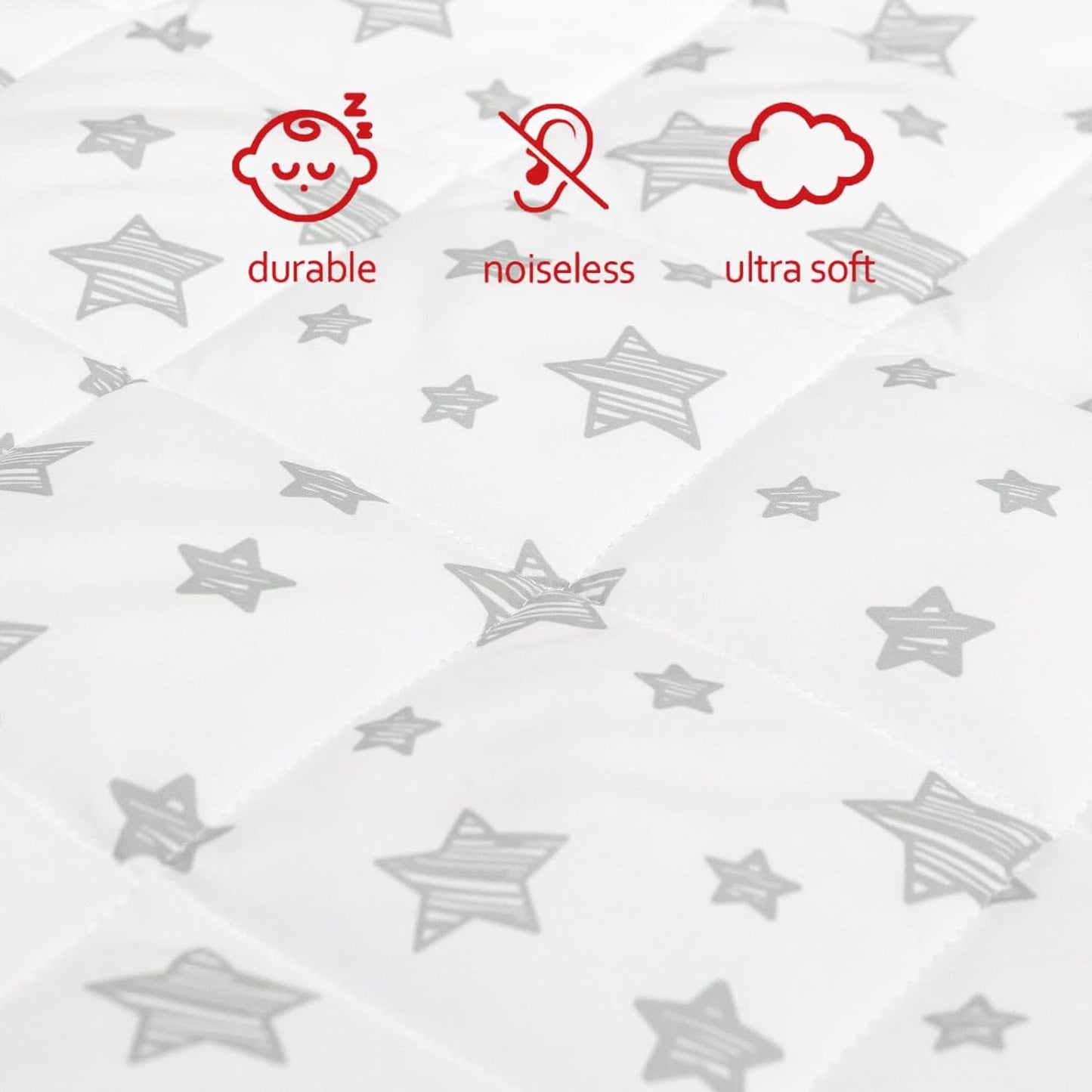 Pack n Play Sheet Quilted | Mini Crib Sheet - Pack and Play Mattress Pad Cover, Ultra-Soft Microfiber, Fits Graco Pack and Play, White Star