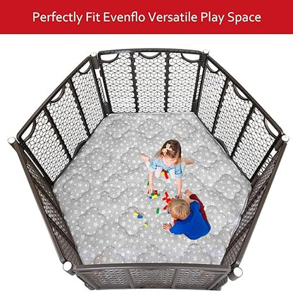 Baby Play Mat | Hexagon Playpen Mat - 33 Inch Each Side, Compatible with Evenflo Versatile Play Space, Qulited with Four Leaf Clover, Grey Star