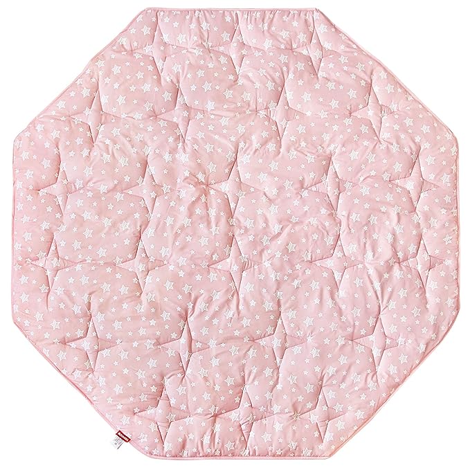 Baby Play Mat | Octagon Playpen Mat -  61" x 61", Padded and Non Slip Activity Mat for Infant & Toddler, Pink Star - Moonsea Bedding