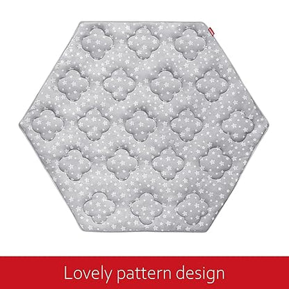 Baby Play Mat | Hexagon Playpen Mat - 33 Inch Each Side, Compatible with Evenflo Versatile Play Space, Qulited with Four Leaf Clover, Grey Star