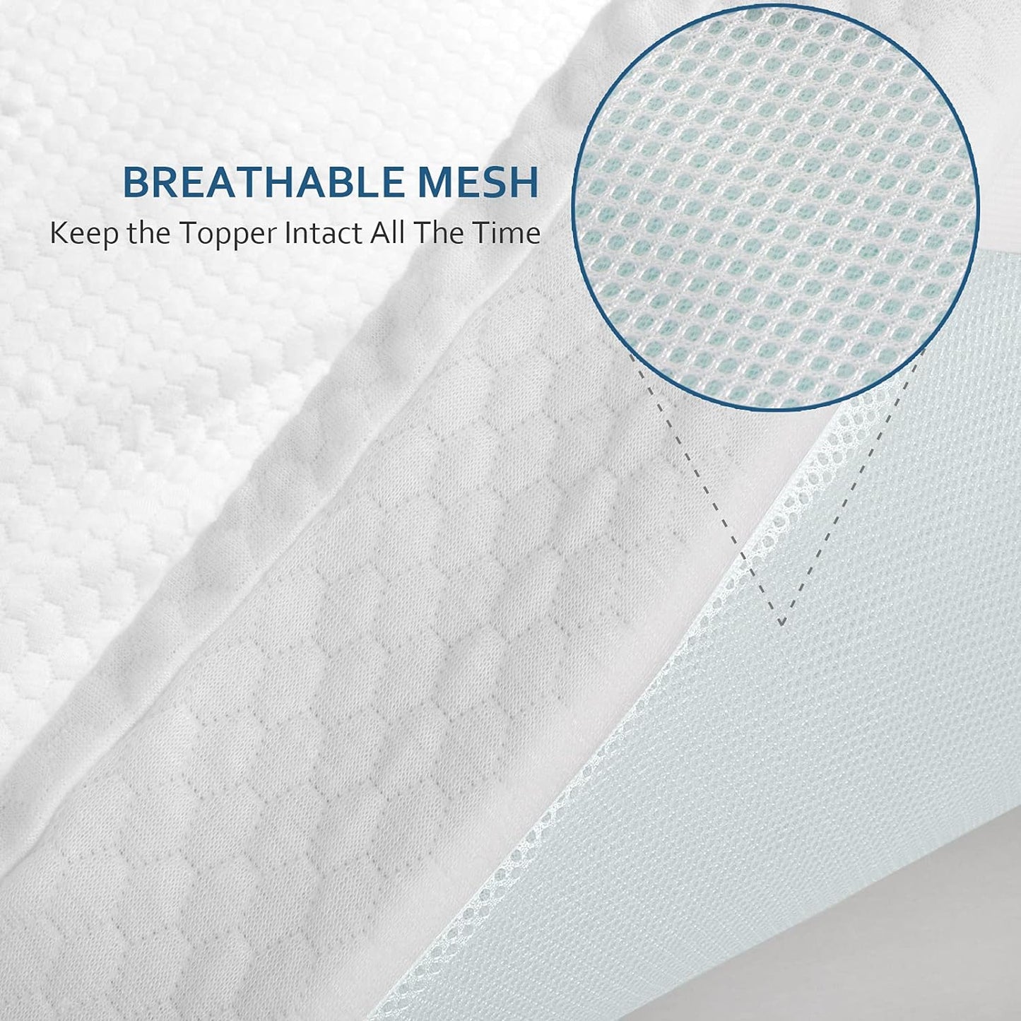 Cover For Mattress Topper  3-4 Inch Memory Foam Cover with Zipper, Viscose Made from Bamboo and 3D Mesh Backing Mattress Topper Removable Cover with Straps