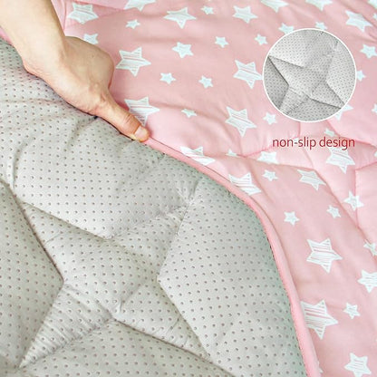 Baby Play Mat | Hexagon Playpen Mat - Compatible with POP 'N GO Baby Playpen, Pink Star
