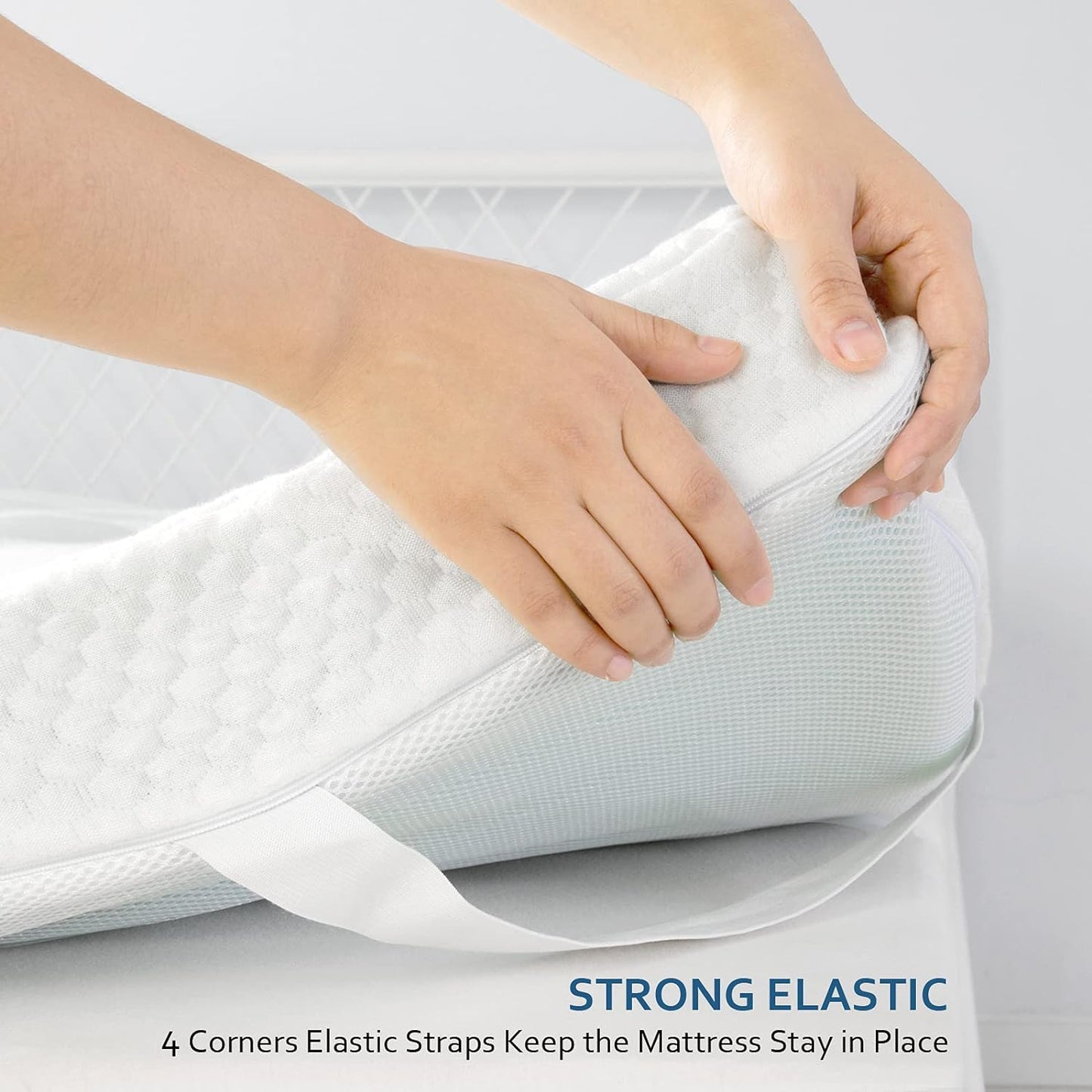 Cover For Mattress Topper  3-4 Inch Memory Foam Cover with Zipper, Viscose Made from Bamboo and 3D Mesh Backing Mattress Topper Removable Cover with Straps