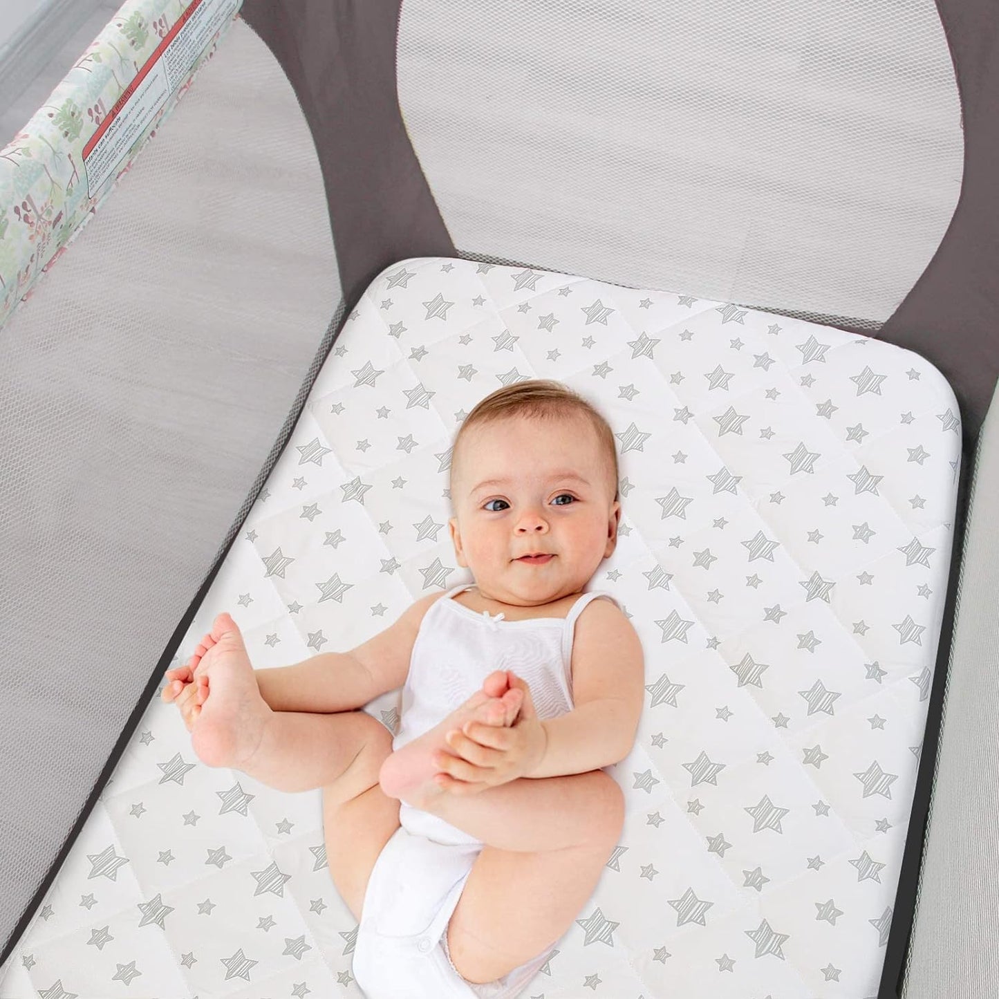 Pack n Play Sheet Quilted | Mini Crib Sheet - Pack and Play Mattress Pad Cover, Ultra-Soft Microfiber, Fits Graco Pack and Play, White Star