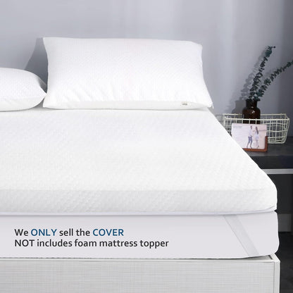Cover For Mattress Topper  3-4 Inch Memory Foam Cover with Zipper, Viscose Made from Bamboo and 3D Mesh Backing Mattress Topper Removable Cover with Straps