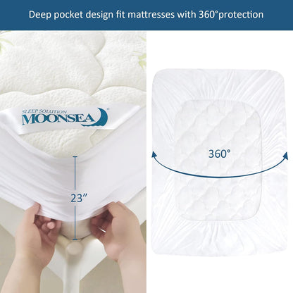 Quilted Air Mattress Pad Cover, Cooling Viscose Made from Bamboo Mattress Topper, 8–23 Inch Deep Pocket