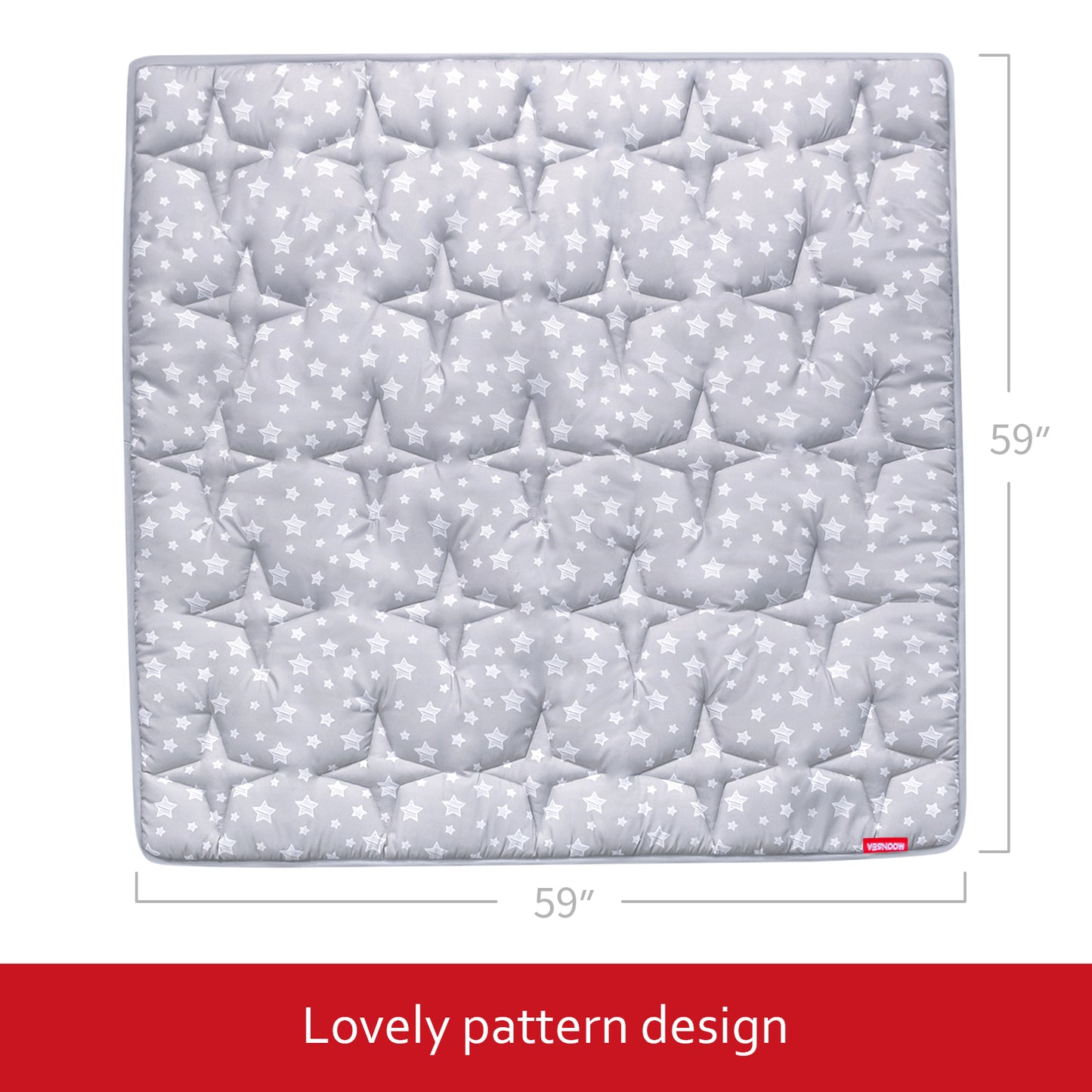 Baby Play Mat | Playpen Mat - Square 59" x 59", Large Padded Tummy Time Activity Mat for Infant & Toddler, Grey Star