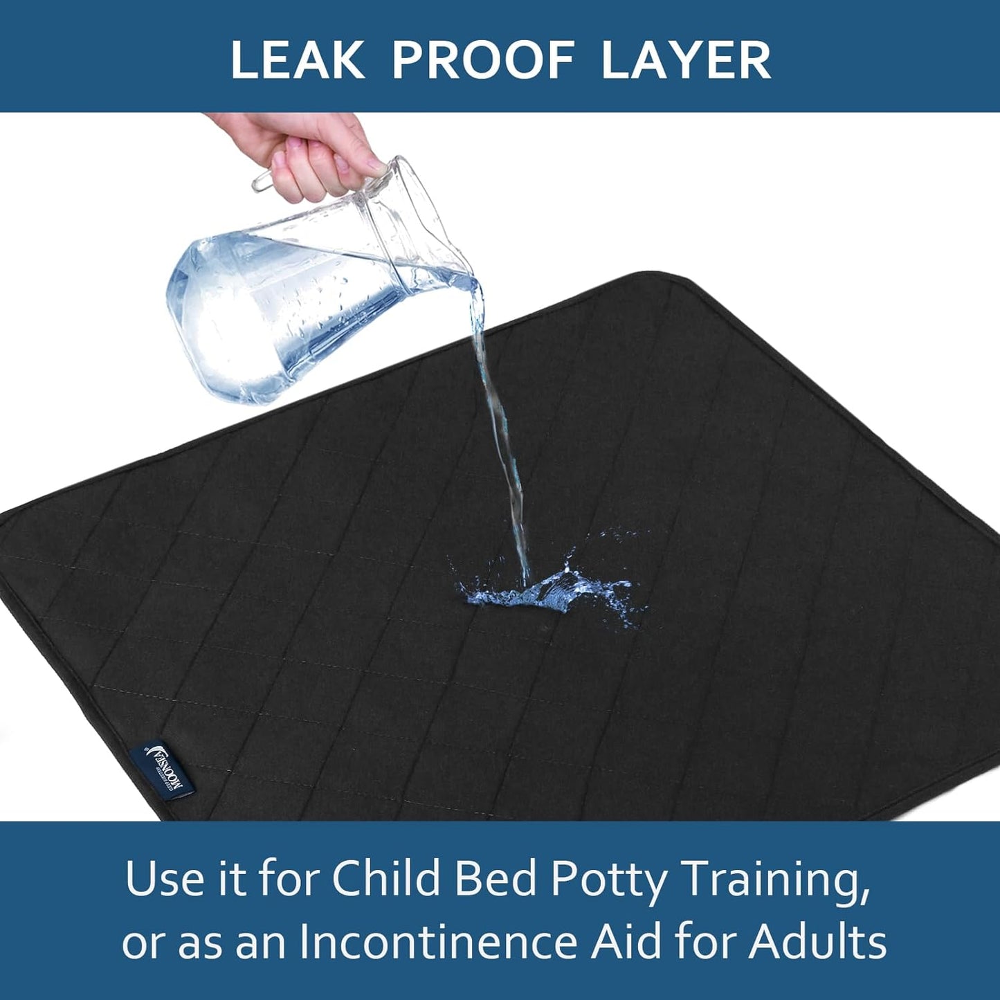 Waterproof Incontinence Chair Pads , Non Slip Absorbent Chuck Pads,  22" x 21", 2 Pack - Black