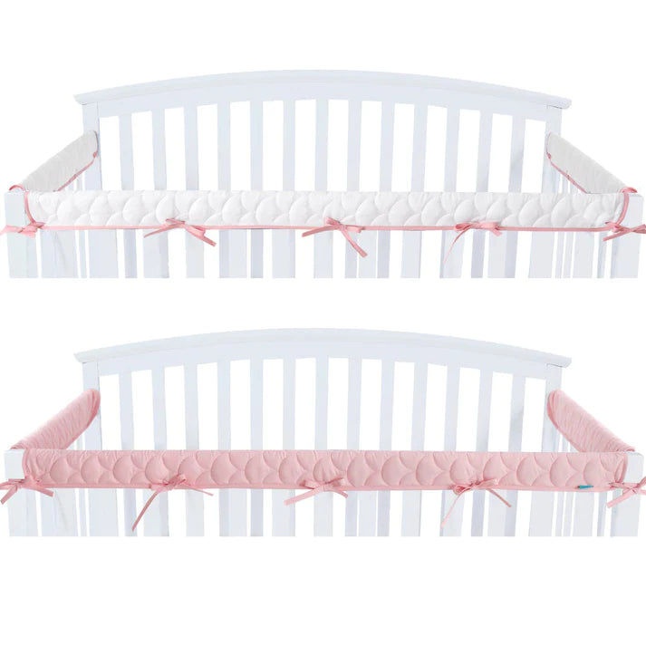 Moonsea Crib Rail Cover for Teething – Soft Padded Crib Rail Protector | Crib Teething Guard, Bite Guard & Crib Rail Guard for Baby Toddlers, Pink & White