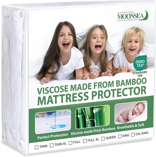 Mattress Cover/Protector- Bamboo Jacquard Air Fabric, Waterproof, Fitted Up to 14" Deep-Moonsea Bedding