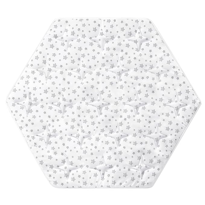 Baby Play Mat | Hexagon Playpen Mat - Compatible with POP 'N GO Baby Playpen, White Stars - Moonsea Bedding