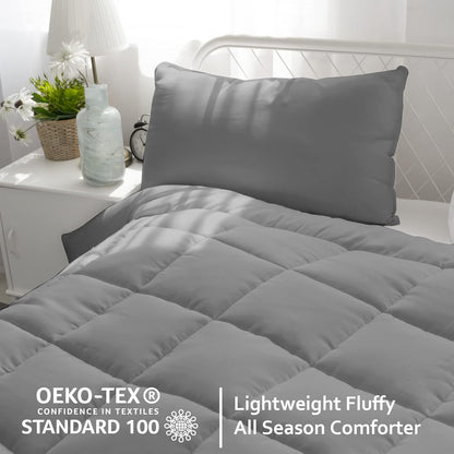 Alternative Comforter, Quilted Comforter with Corner Tab, All Season, Lightweight Medium Warmth, Plush Siliconized Fiber Filling, Grey