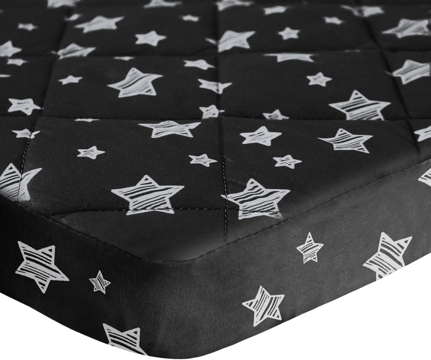 Pack n Play Sheet Quilted | Mini Crib Sheet - Pack and Play Mattress Pad Cover, Ultra-Soft Microfiber, Fits Graco Pack and Play, Black Star