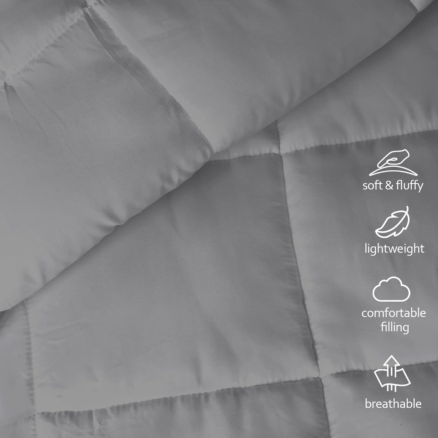 Alternative Comforter, Quilted Comforter with Corner Tab, All Season, Lightweight Medium Warmth, Plush Siliconized Fiber Filling, Grey