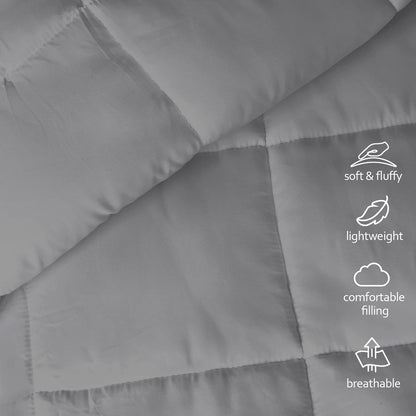 Alternative Comforter, Quilted Comforter with Corner Tab, All Season, Lightweight Medium Warmth, Plush Siliconized Fiber Filling, Grey