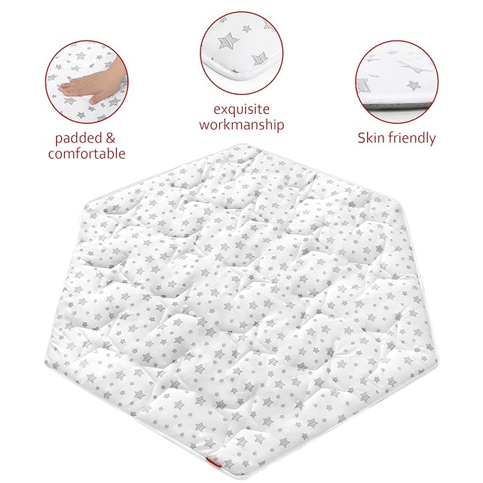 Baby Play Mat | Hexagon Playpen Mat - Compatible with POP 'N GO Baby Playpen, White Star