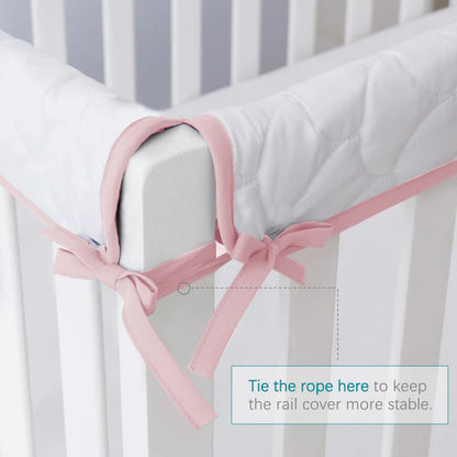 Moonsea Crib Rail Cover for Teething – Soft Padded Crib Rail Protector | Crib Teething Guard, Bite Guard & Crib Rail Guard for Baby Toddlers, Pink & White
