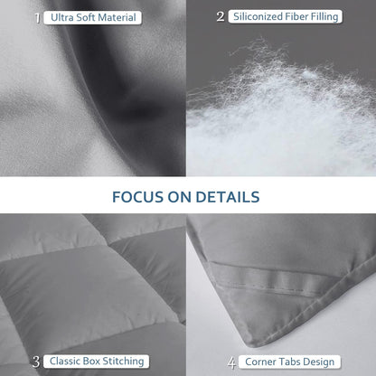 Alternative Comforter, Quilted Comforter with Corner Tab, All Season, Lightweight Medium Warmth, Plush Siliconized Fiber Filling, Grey