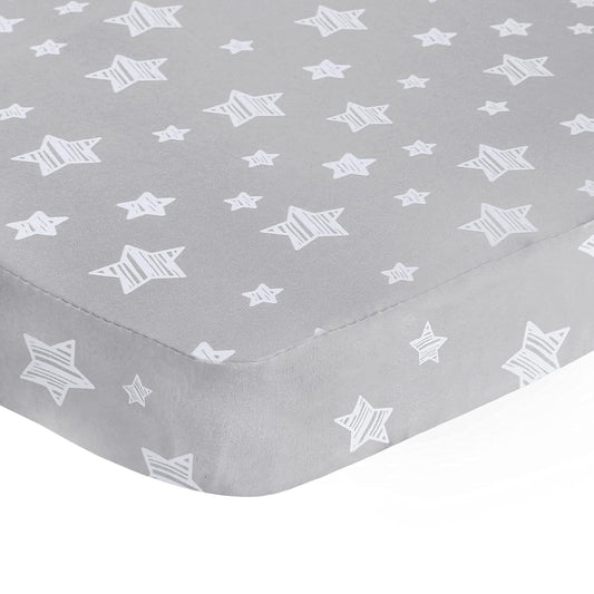 Pack n Play Sheet | Mini Crib Sheet - 1 Pack, Ultra-Soft Microfiber, Fits Graco Pack and Play, Grey Star-Moonsea Bedding