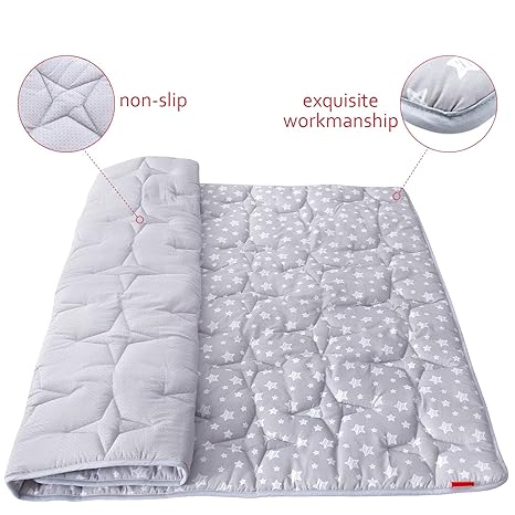 Baby Play Mat | Playpen Mat - 79" x 63", Large Padded Tummy Time Activity Mat for Infant & Toddler, Grey Star