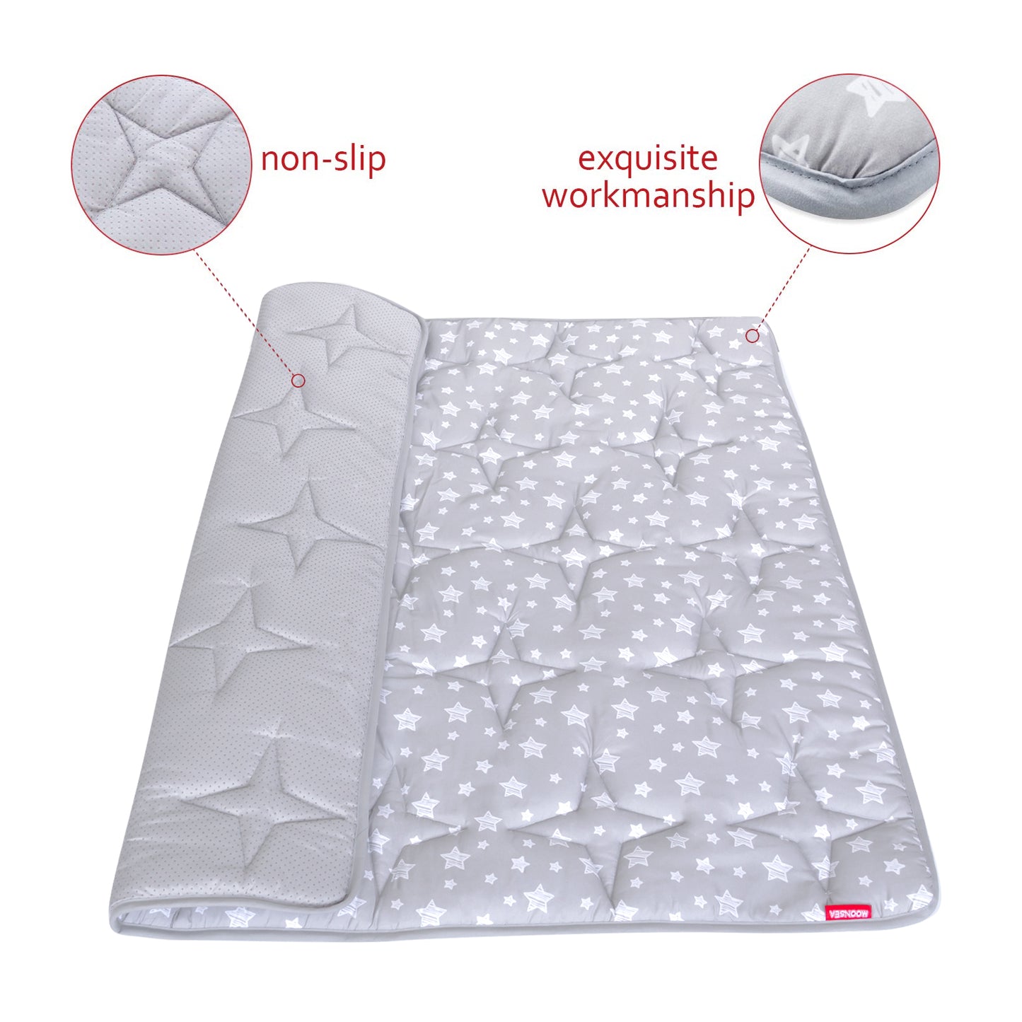 Baby Play Mat | Playpen Mat - Square 47" x 47", Large Padded Tummy Time Activity Mat for Infant & Toddler, Grey Star