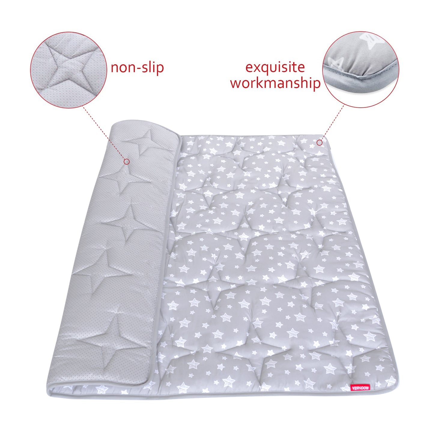 Baby Play Mat | Playpen Mat - Square 59" x 59", Large Padded Tummy Time Activity Mat for Infant & Toddler, Grey Star