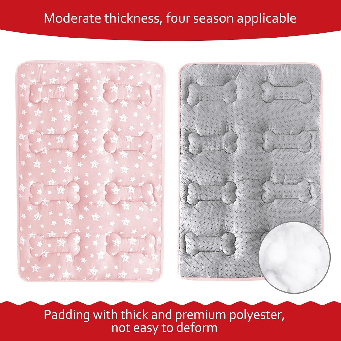 Dog Crate Mat- Soft ,Star Prints, Anti-Slip Bottom, Machine Washable,Pink Star