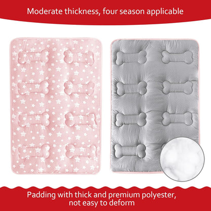 Dog Crate Mat- Soft ,Star Prints, Anti-Slip Bottom, Machine Washable,Pink Star