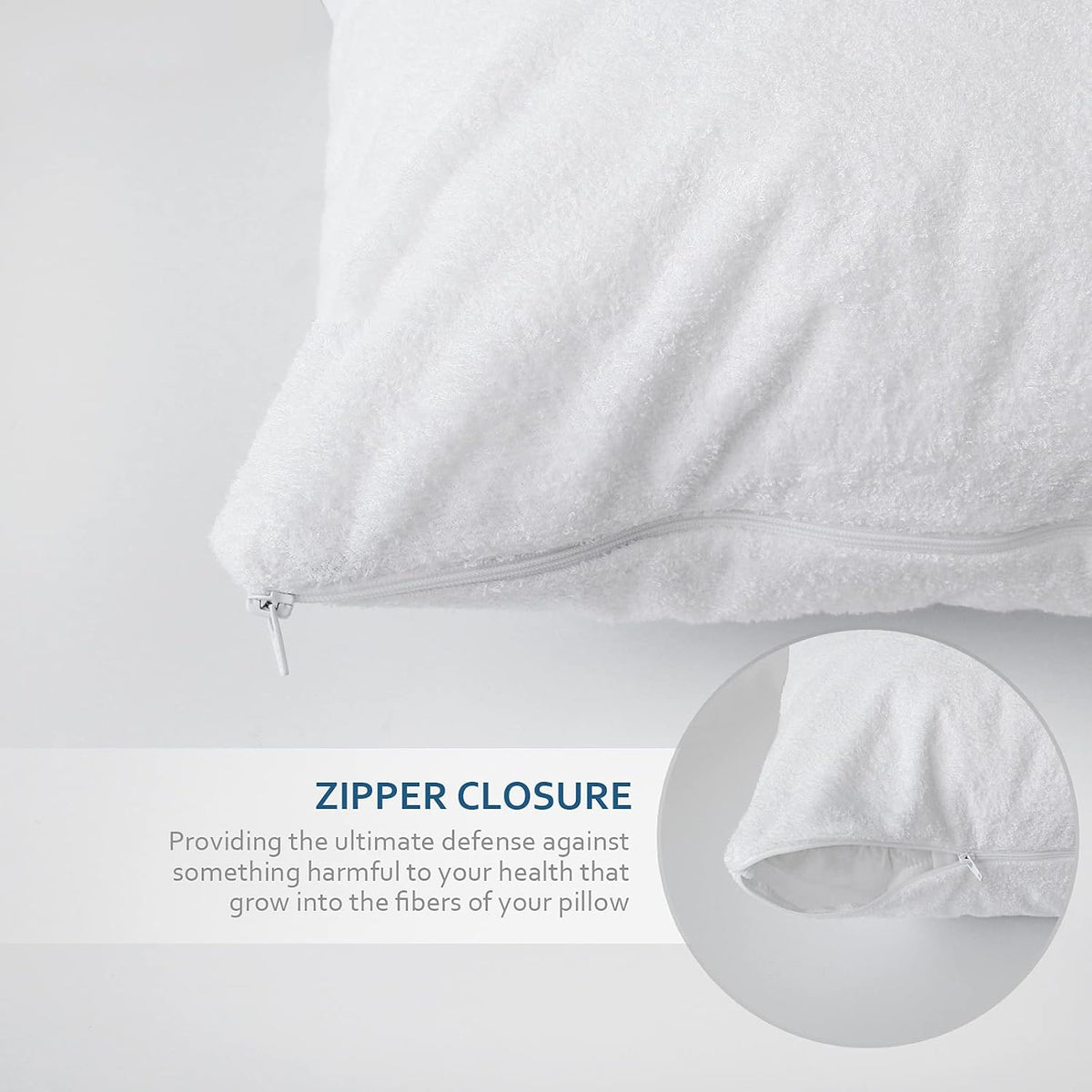 Waterproof Pillow Protectors with Zipper, 4 Pack, Viscose Made from Bamboo Terry, Soft Noiseless & Breathable