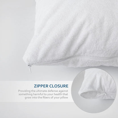 Waterproof Pillow Protectors with Zipper, 4 Pack, Viscose Made from Bamboo Terry, Soft Noiseless & Breathable
