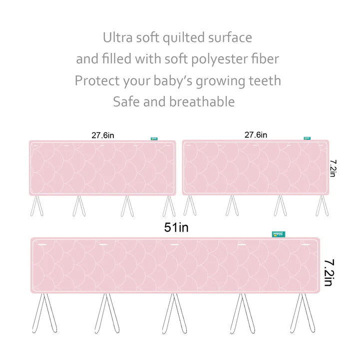 Moonsea Crib Rail Cover for Teething – Soft Padded Crib Rail Protector | Crib Teething Guard, Bite Guard & Crib Rail Guard for Baby Toddlers, Pink & White