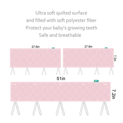 Moonsea Crib Rail Cover for Teething – Soft Padded Crib Rail Protector | Crib Teething Guard, Bite Guard & Crib Rail Guard for Baby Toddlers, Pink & White