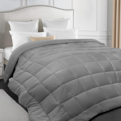 Alternative Comforter, Quilted Comforter with Corner Tab, All Season, Lightweight Medium Warmth, Plush Siliconized Fiber Filling, Grey