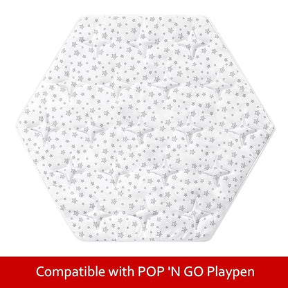 Baby Play Mat | Hexagon Playpen Mat - Compatible with POP 'N GO Baby Playpen, White Star