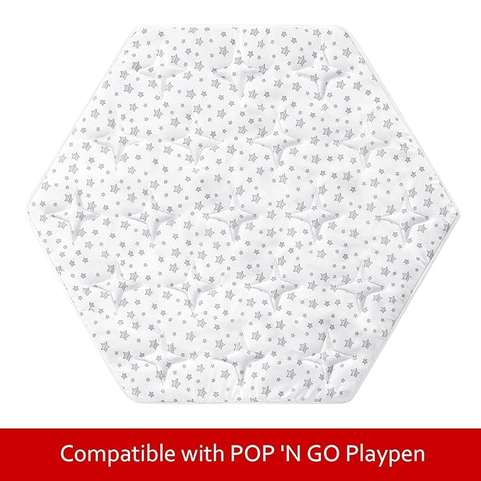 Baby Play Mat | Hexagon Playpen Mat - Compatible with POP 'N GO Baby Playpen, White Star