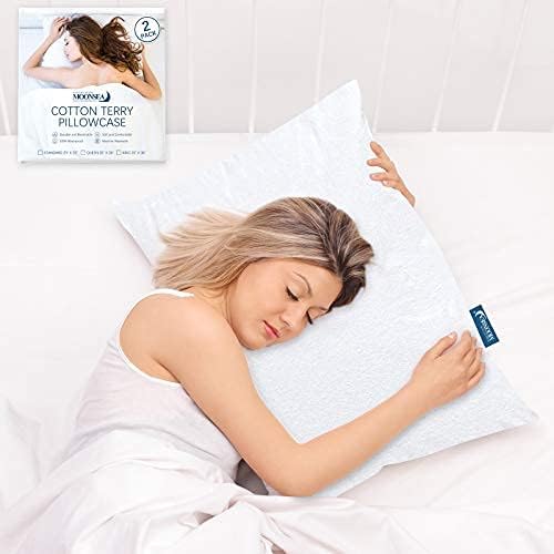 Waterproof Cotton Terry Pillow Protectors with Zipper, 4 Pack,White