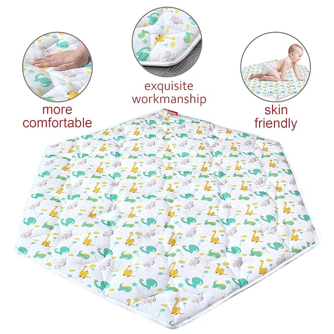Baby Play Mat | Hexagon Playpen Mat - 52" x 45", Padded and Non-Slip Activity Mat for Infant & Toddler, Dinosaur