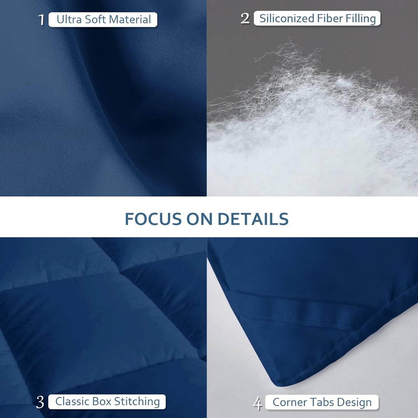 Alternative Comforter, Quilted Comforter with Corner Tab, All Season, Lightweight Medium Warmth, Plush Siliconized Fiber Filling, Navy
