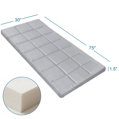 Camping Cot Mattress Pad, 75" x 30" Quilted Cot Topper with Corner Straps, Soft Roll-Up Sleeping Mat for RV Bunk, Guest Bed & Floor