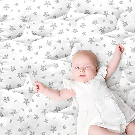 Baby Play Mat | Playpen Mat - Large Padded Tummy Time Activity Mat for Infant & Toddler, White Star - Moonsea Bedding