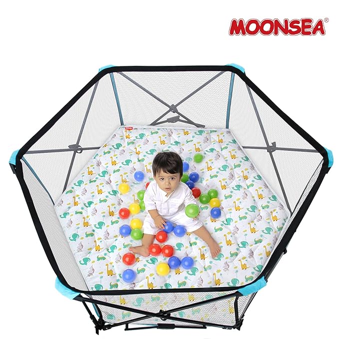 Baby Play Mat | Hexagon Playpen Mat - 52" x 45", Padded and Non-Slip Activity Mat for Infant & Toddler, Dinosaur