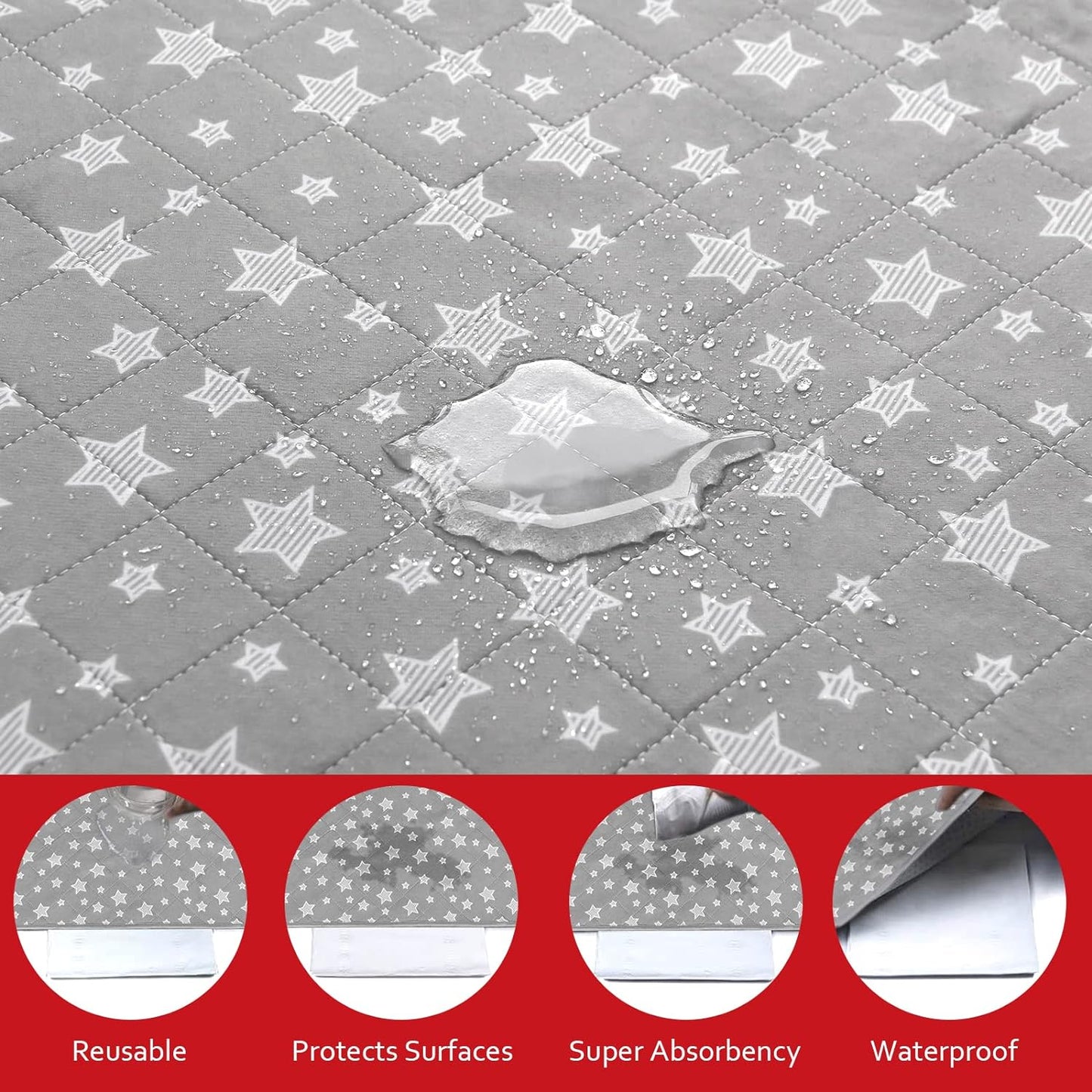 Dog Pee Pads , Waterproof Dog Pads, Non-Slip Whelping Pads, Grey Star