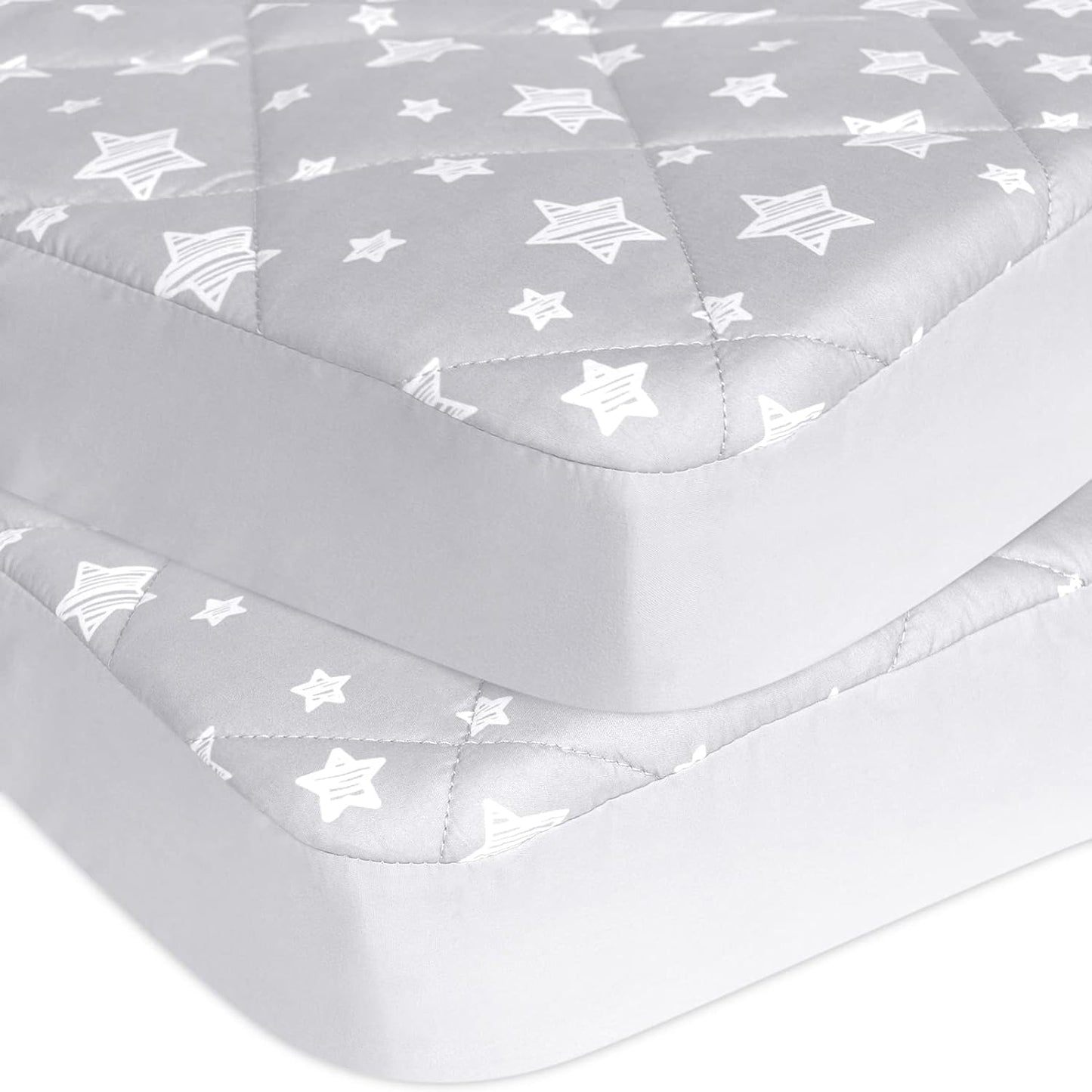 Pack n Play Sheet Quilted | Mini Crib Sheet - Pack and Play Mattress Pad Cover, Ultra-Soft Microfiber, Fits Graco Pack and Play, Grey Star