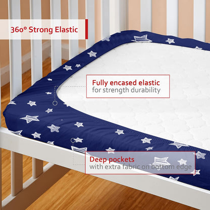 Pack n Play Sheet Quilted | Mini Crib Sheet - Pack and Play Mattress Pad Cover, Ultra-Soft Microfiber, Fits Graco Pack and Play, Navy Star