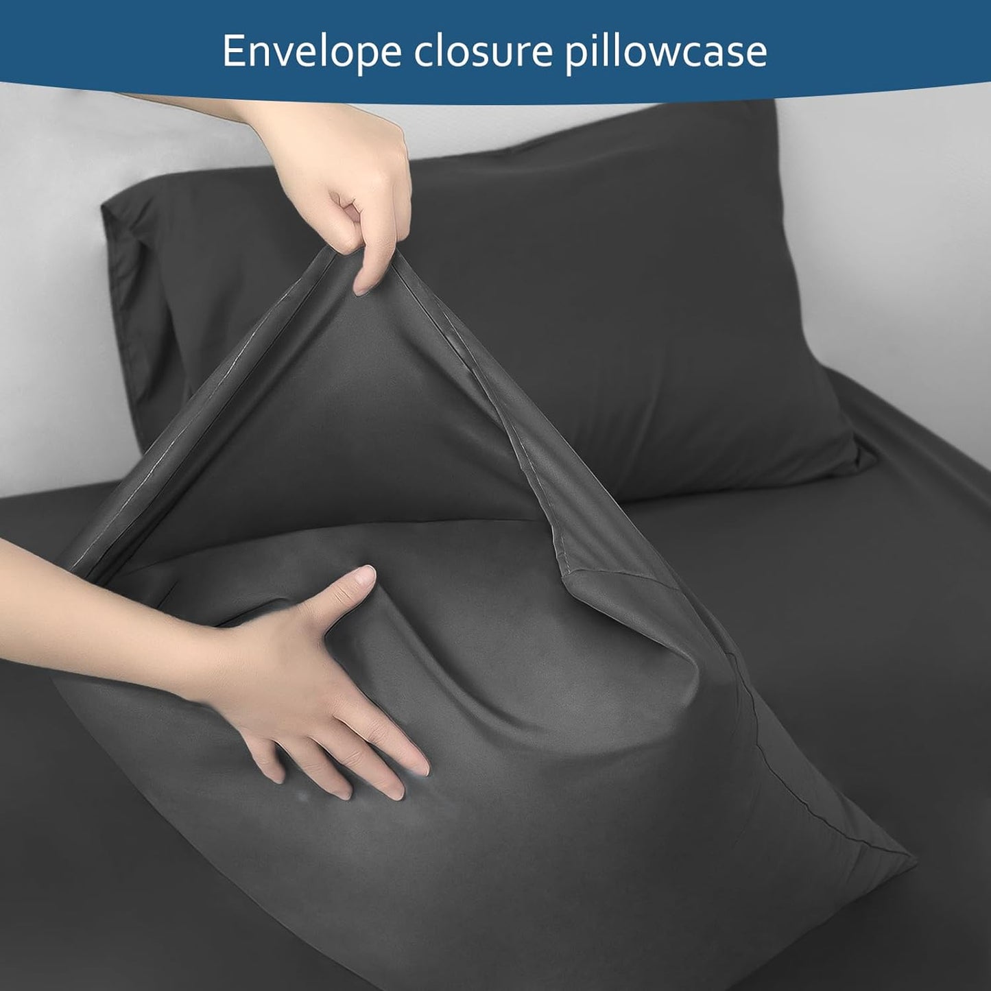 Sheet Set Deep Pocket - 4 Piece Extra Soft Bed Sheets - Side Storage Pocket Fitted Sheet & Pillowcase & Flat Sheet, Black