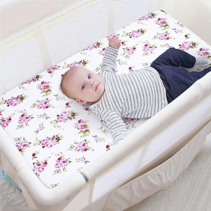 Pack n Play Sheet | Mini Crib Sheet - 2 Pack, Ultra-Soft Microfiber, Fits Graco Pack and Play, Floral