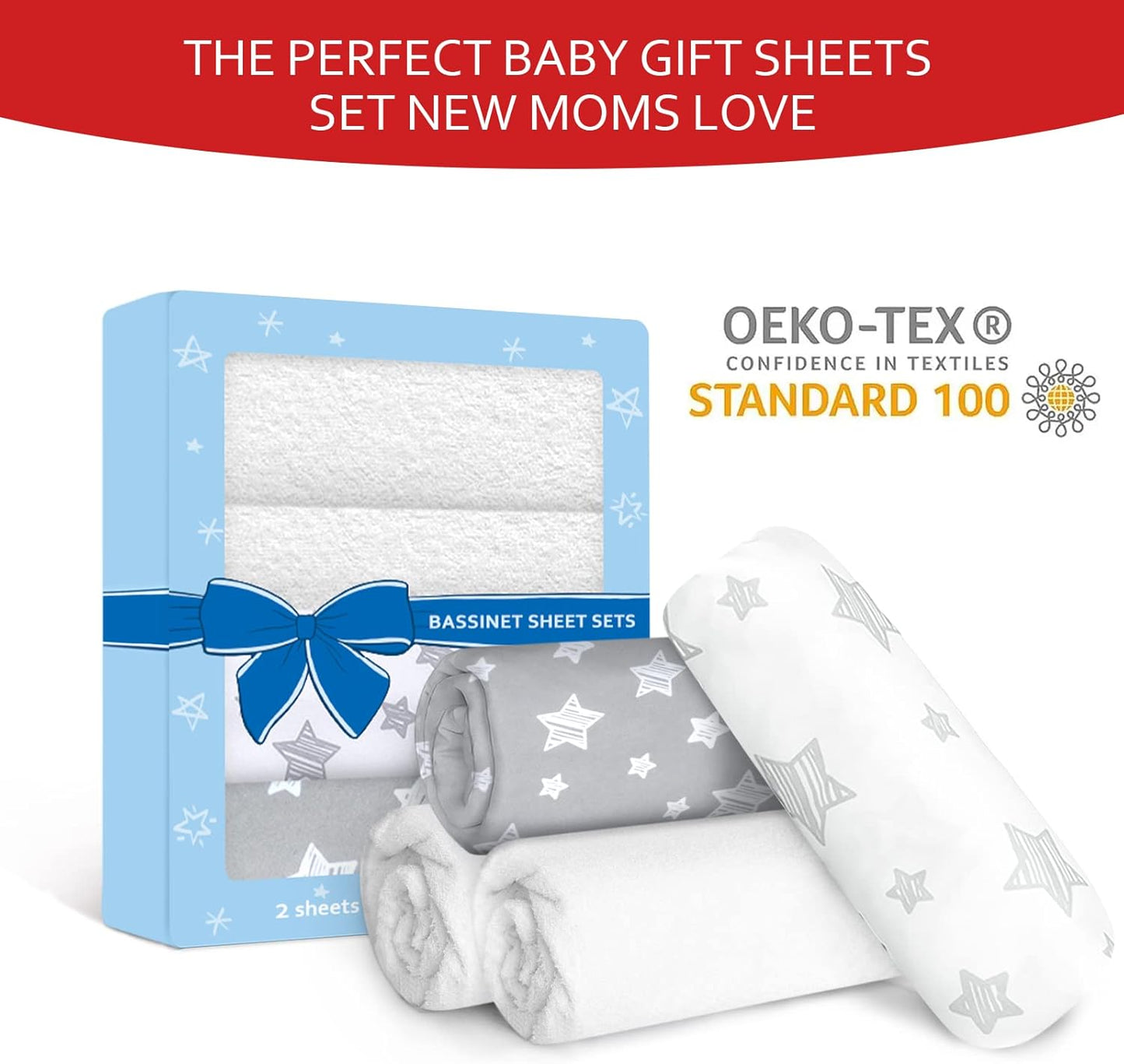 Bassinet Sheets & Waterproof Bassinet Mattress Pad Protector 4 Pack Set, Viscose Made from Bamboo, Universal Fit for Oval, Hourglass and Rectangular Mattress, Grey & White