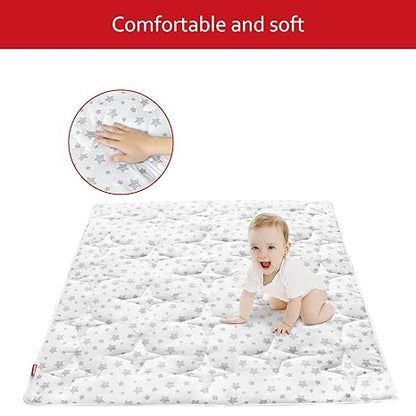 Baby Play Mat | Playpen Mat - Large Padded Tummy Time Activity Mat for Infant & Toddler, White Star
