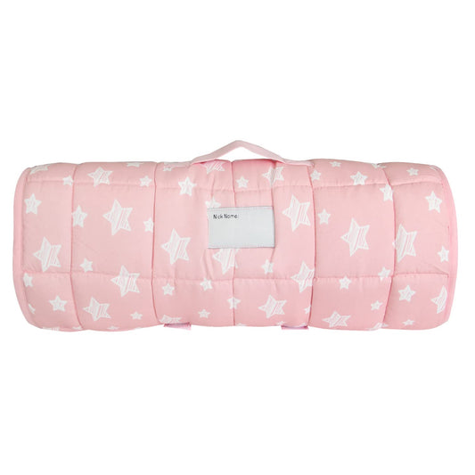 Toddler Nap Mat- Pillow And Fleece Minky Blanket, 21''x50'',Pink Star